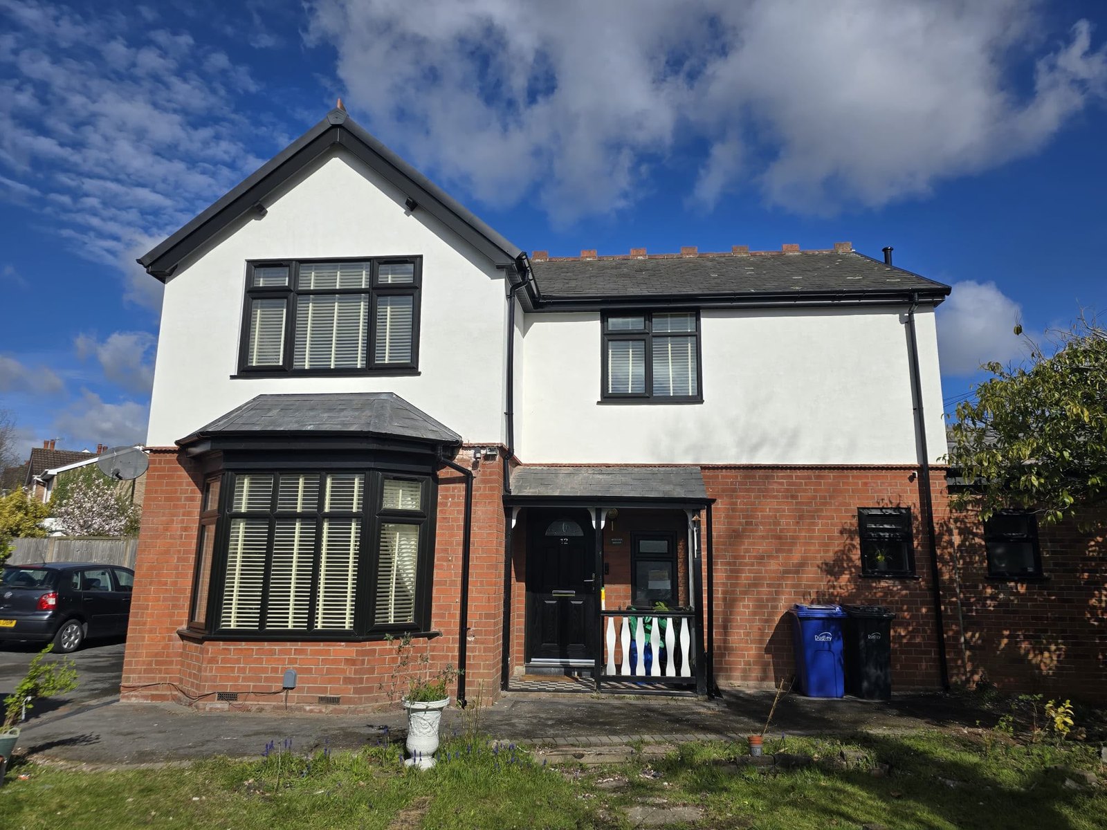 Side elevation, Dudley — Side elevation rendered to match the front, with neat bead lines around every opening.