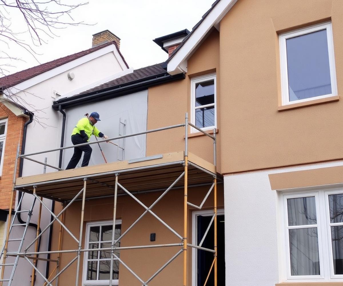 Terrace façade, Solihull — Terrace frontage re-rendered and repaired ready for a long-life decorative finish.